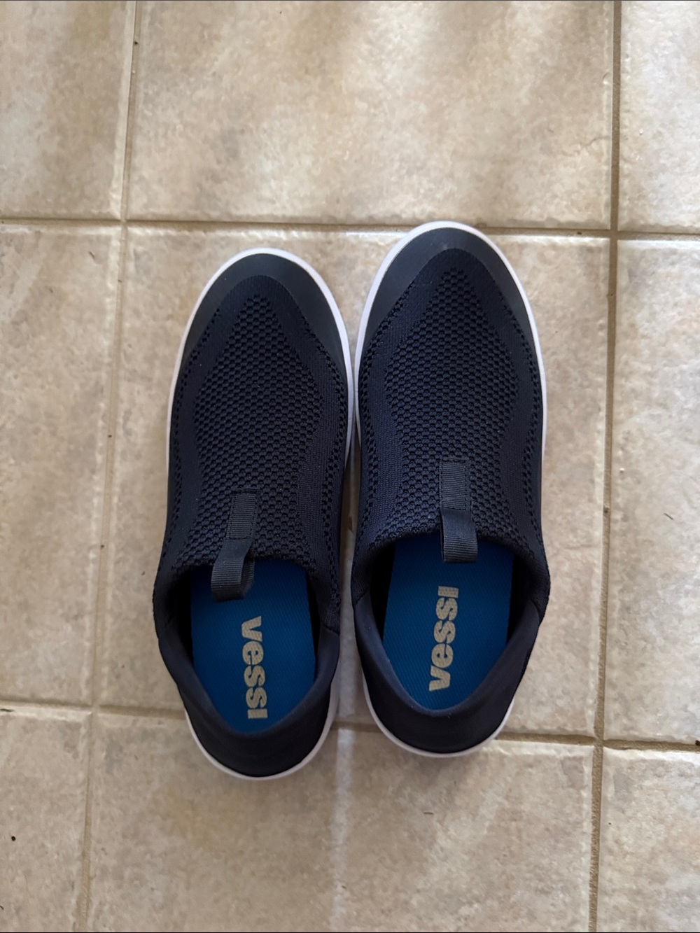 Vessi Black Knit Slip-On Sneakers with Blue Insole